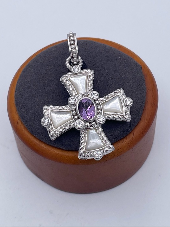 Judith Ripka Jewelry - Judith Ripka Sterling Silver 925 MOP Amethyst Maltese Cross Enhancer Pendant